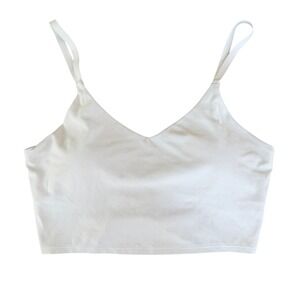 Athleta V Neck Longline Bralette Tank Top Womens L White Athleisure Minimalist